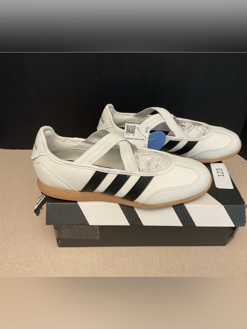 New! Adidas Barreda Mary Jane White Black Gum Shoes. Youth’s 5Y. Women’s 6